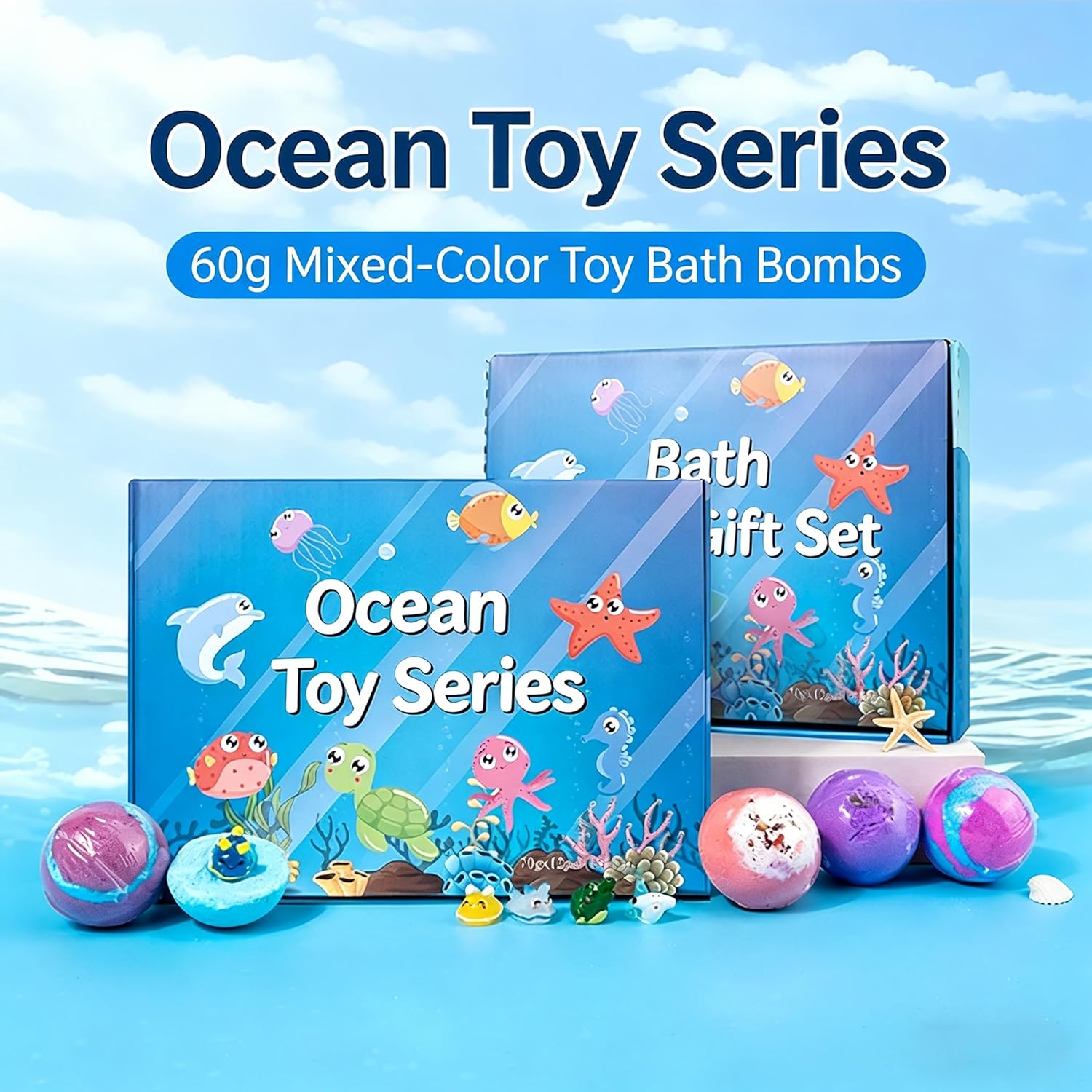 2026 New Bath Bombs with Surprise Sea Animal Toys Inside, Organic Colorful Fizzy Bubble Bath Balls Organic Fizzy Bubble Bath Balls, Bath Spa Gift Set Educational Fun Bath Spa Boys & Girls (12Pcs)