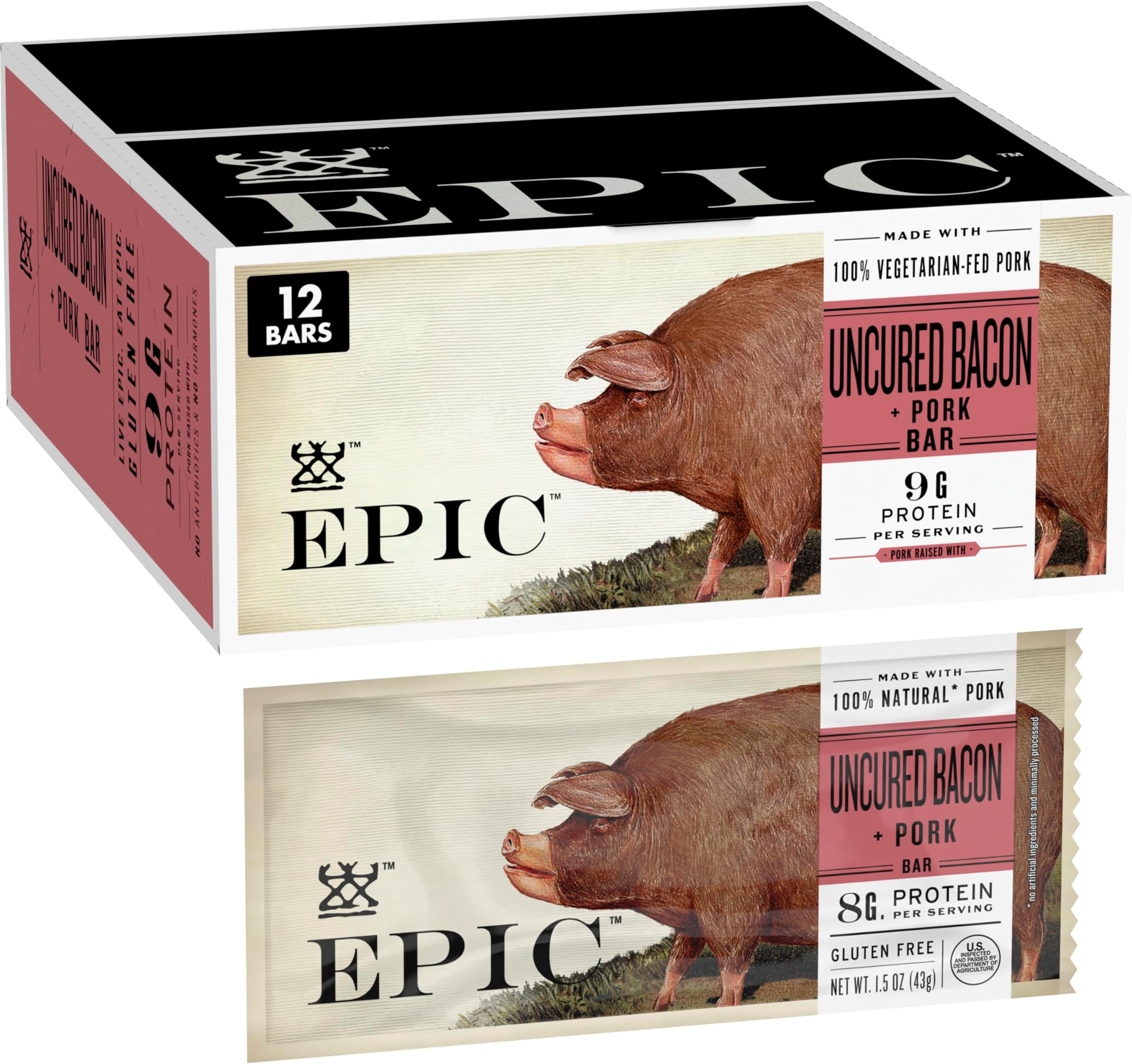 EPIC Provisions Uncured Bacon & Pork Bars, Gluten-Free, 12 ct, 18 oz
