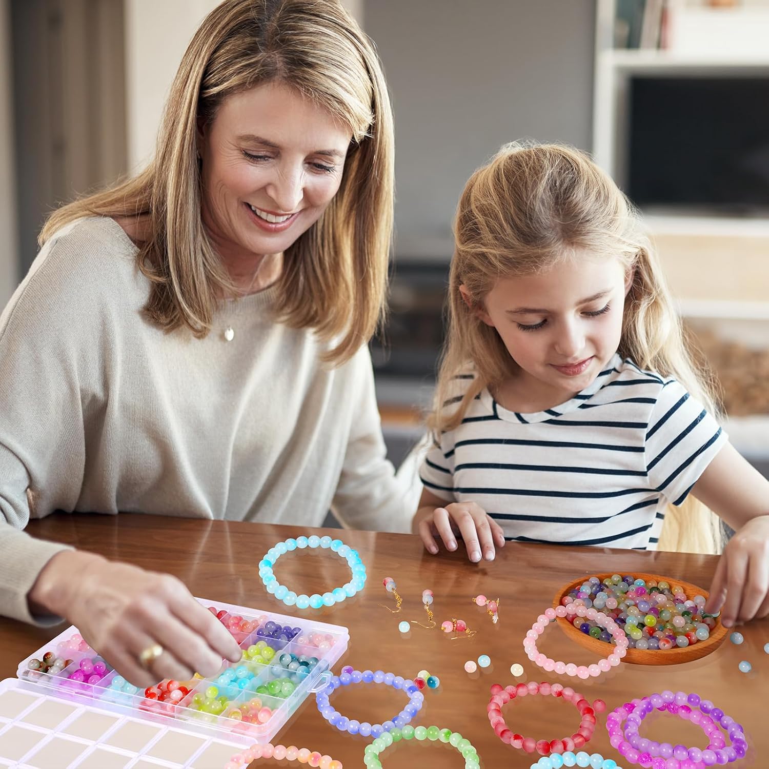 408 Pcs 8mm Glass Beads for Jewelry Making, 24 Colors Crystal Beads Bracelet Making Kit for DIY Crafts thumbnail