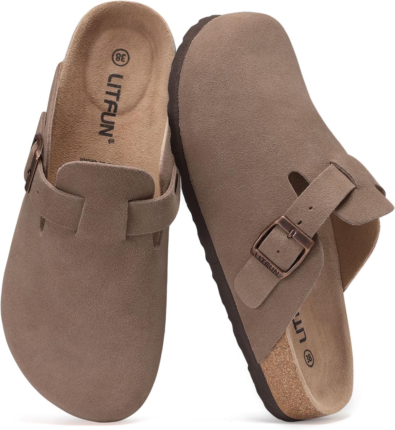 Litfun Women's Genuine Suede Clogs Soft Footbed Leather Potato Shoes Comfort Slip On Clogs with Arch Support