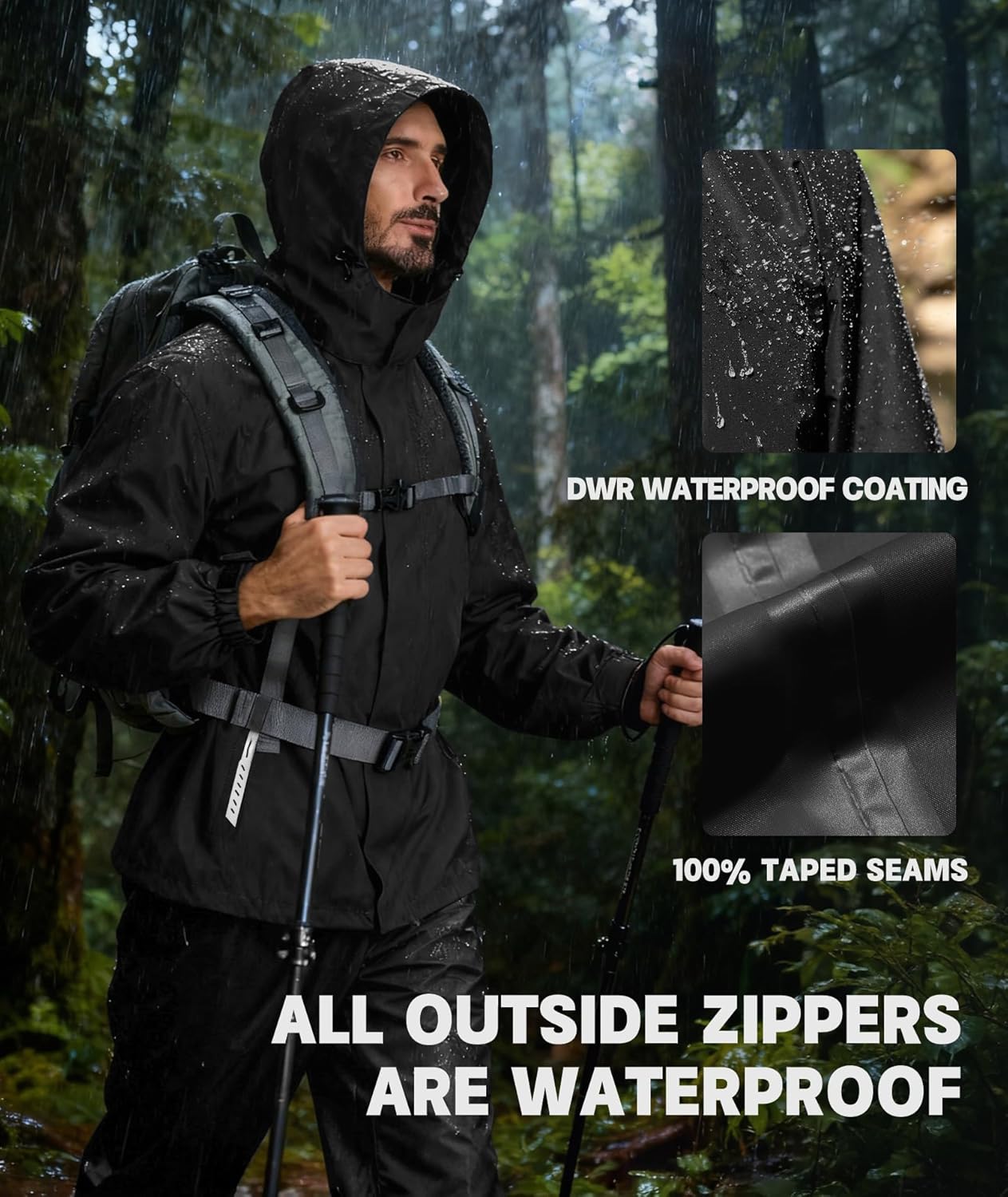 SWISSWELL Rain Suits for Men Waterproof Lightweight Windbreaker Jacket and Pants with Detachable Hood for Golf Hiking Travel - Image 3