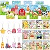 BACH AND BOUJEE 28PCS Farm Party Bag Fillers Farm Animal Mini Notebook Sticker Keychains Keychain for Birthday Party Goodie Bag Fillers Supplies