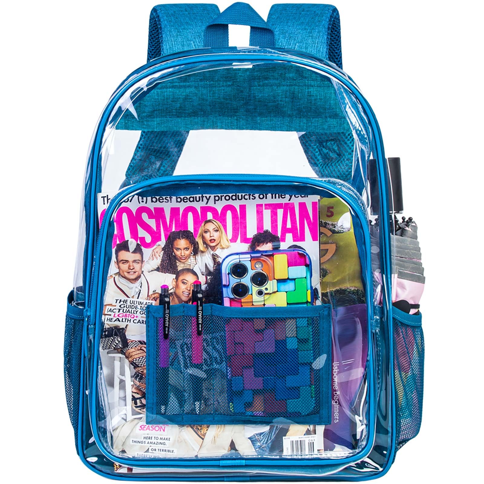 AGSDON Clear Backpack, Heavy Duty Transparent Bookbag, See Through PVC Backpacks for Women Men