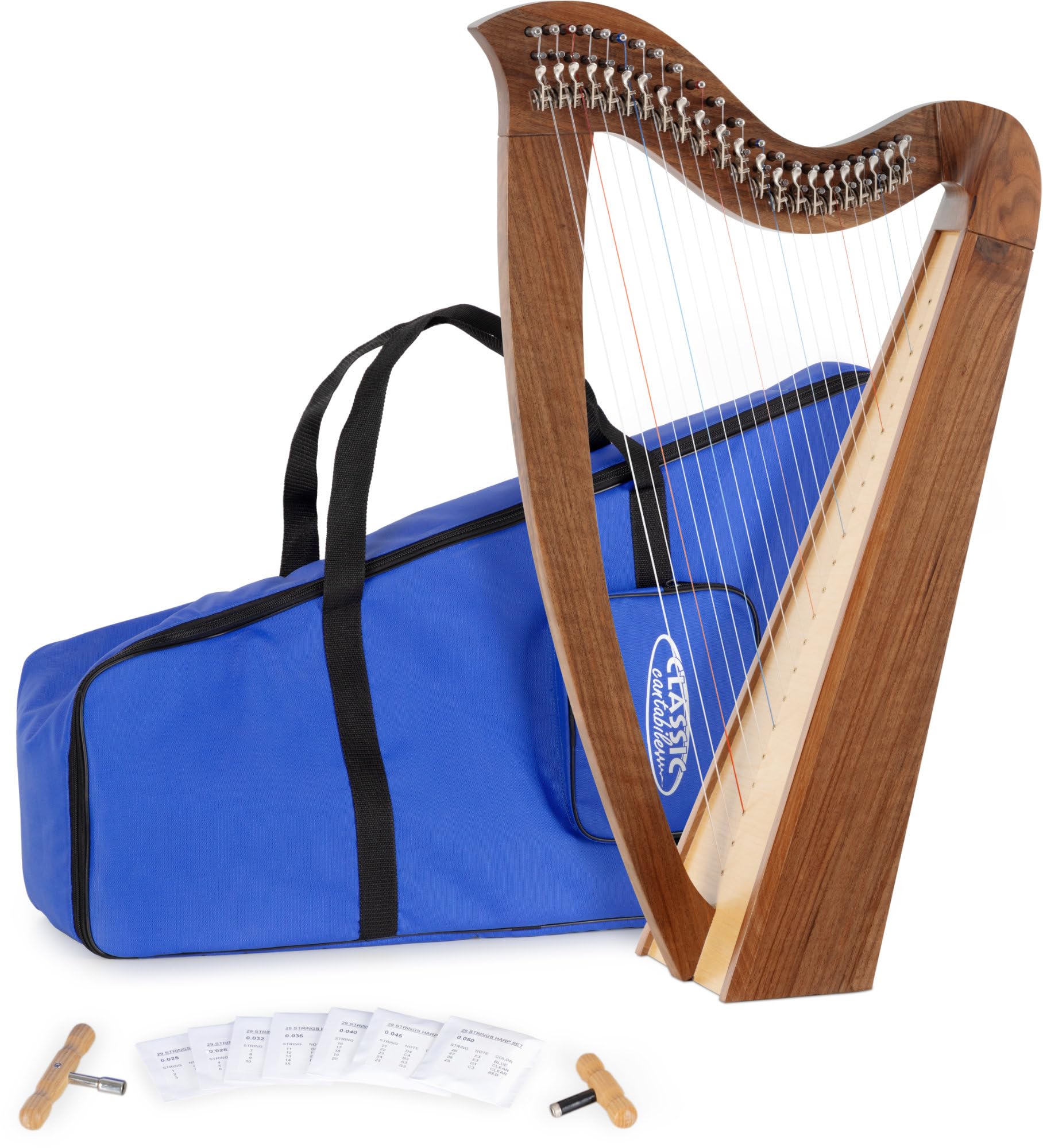 Classic Cantabile H-22 WN Arpa Celtica 22 corde, accordatura Mi bemolle maggiore, meccanica a semitoni, legno noce, include borsa e 2 chiavi, altezza 83,5 cm.
