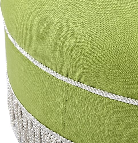 Miniatura 5 de Jennifer Taylor Home, Otomana, copetuda a mano con cordón y ribete de flecos (mezcla de algodón de lino Chartreuse brillante con ribete dorado)