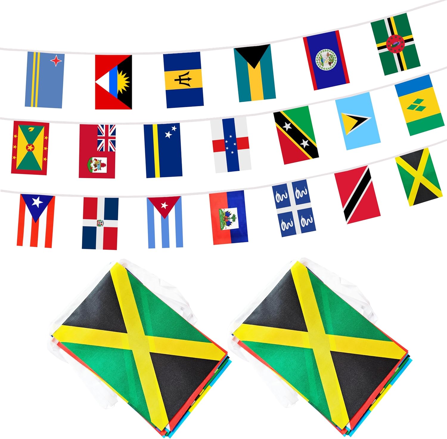 Caribbean 20 Countries Banner Flag String, 20 International Country Mini Flag Small Banner for Classroom, Party, Shops and Bars Decorations, Outdoor Decorations, Indoor Decorations (2 Pack)