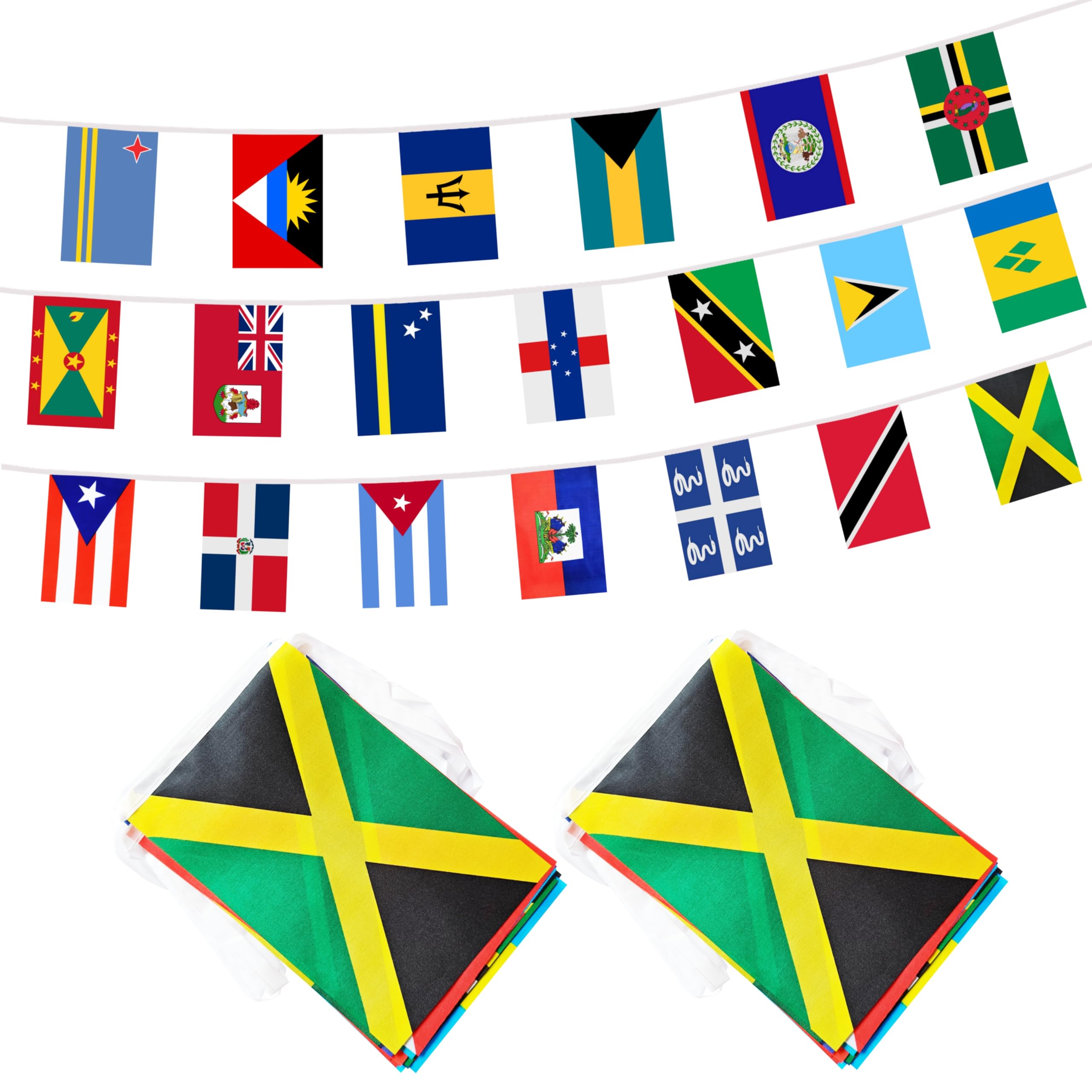 Caribbean 20 Countries Banner Flag String, 20 International Country Mini Flag Small Banner for Classroom, Party, Shops and Bars Decorations, Outdoor Decorations, Indoor Decorations (2 Pack)