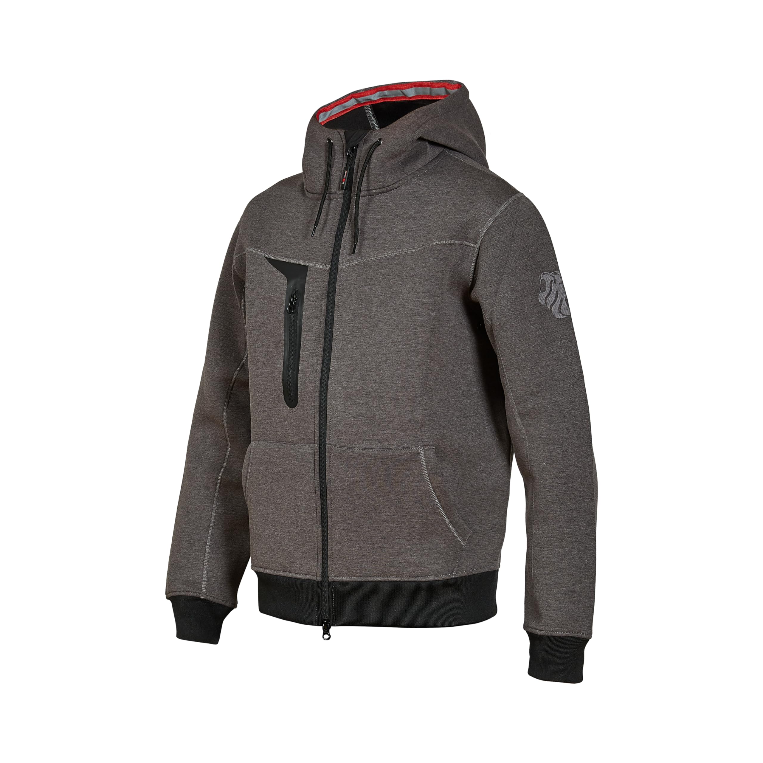U-Power TASTY, Sweatshirt mit durchgehendem Reißverschluss, mit großen Taschen, weichem Fleece, Baumwoll-Stretchgewebe, hohem Kragen, verstellbarer Kapuze, bequemer Winterkleidung - Grey Meteorite L