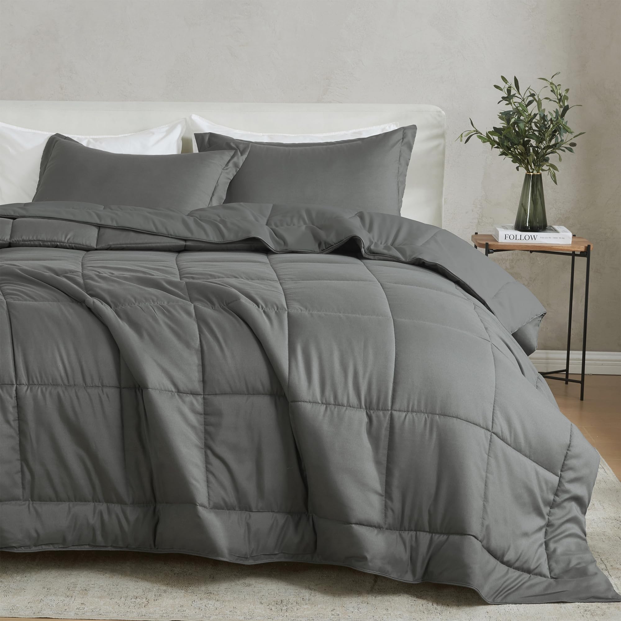 Great Bay Home Twin Reversible Comforter Set | Down Alternative Light Grey 2 Piece Comforter Sets | All Season Bedding, Bedroom Decor for Women and Men (Twin/Twin XL, Dark Grey)