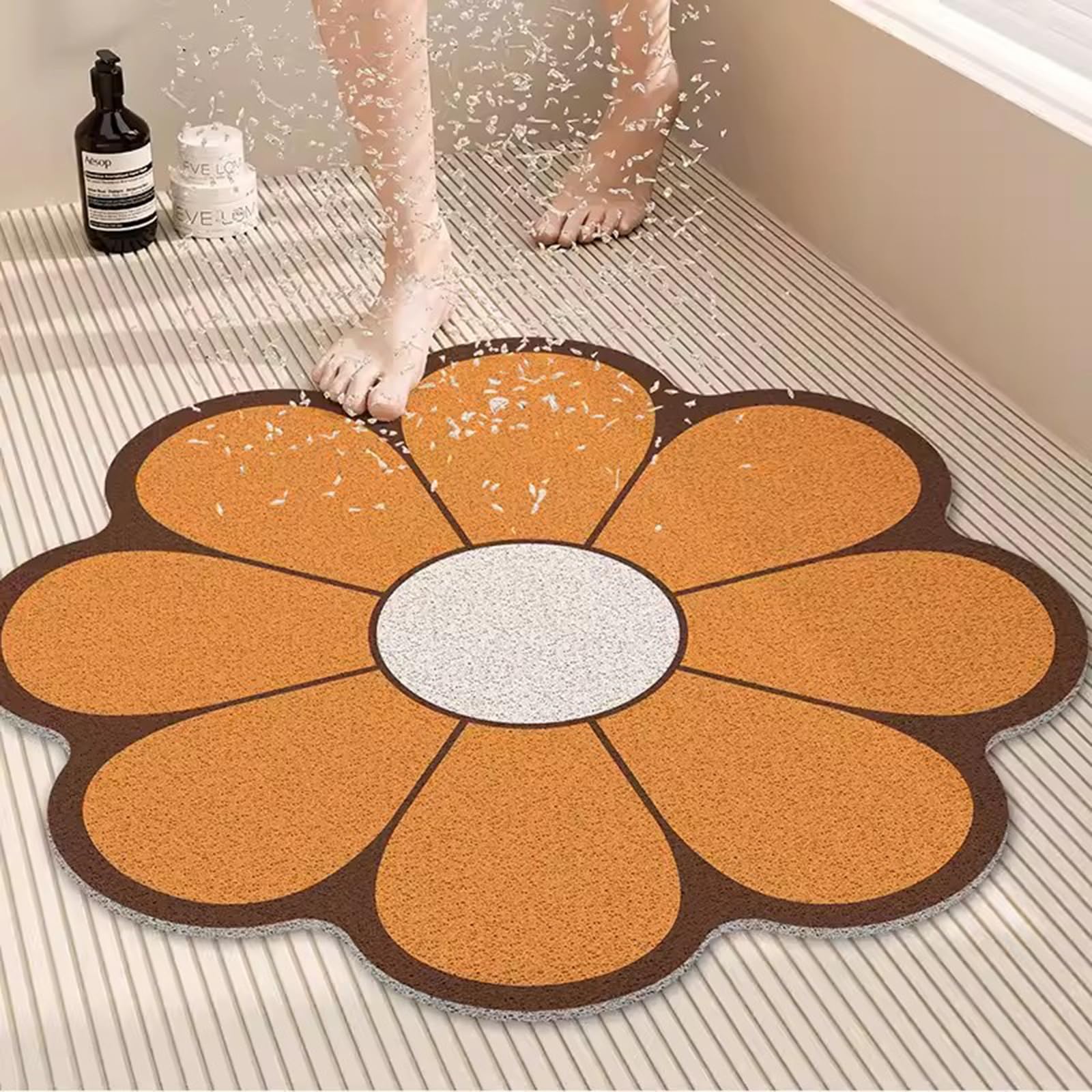 Non Slip Shower Mats for Inside Shower, Quick Drying PVC Loofah Shower Mat with Draining, Soft and Comfortable Shower Mat Non Slip Anti Mould,B,90x90cm