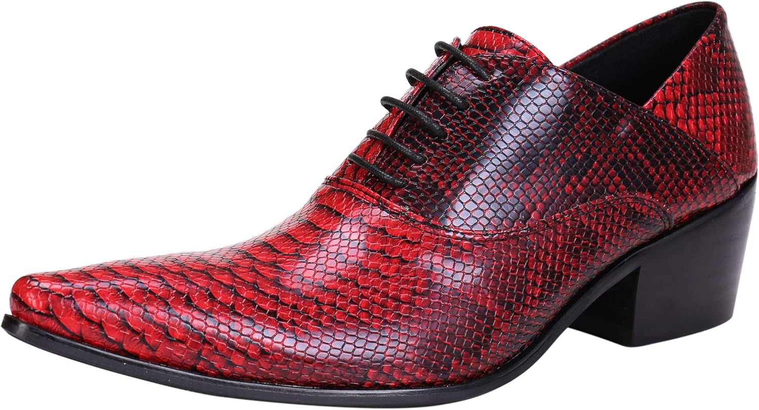 Santimon Mens Western Boots Leather,Lace Up Dress Oxford Shoes,Designer Boots for Men Red 12