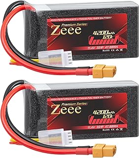 Zeee Premium Series 3S Lipo Battery 4200mAh 11.4V High Voltage Shorty Battery 120C with XT60 Plug Soft Case HV Lipo Compatible with Rock Crawler Helicopter Airplane Drone Boat Racing Models(2 Pack)