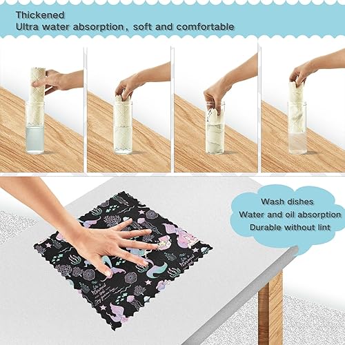 Miniatura 4 de Kawaii Mermaid Jellyfish Soft Decor Microfiber Kitchen Towels Fast Drying 6 Pack Kitchen Accessories for Cooking for Countertop Sink