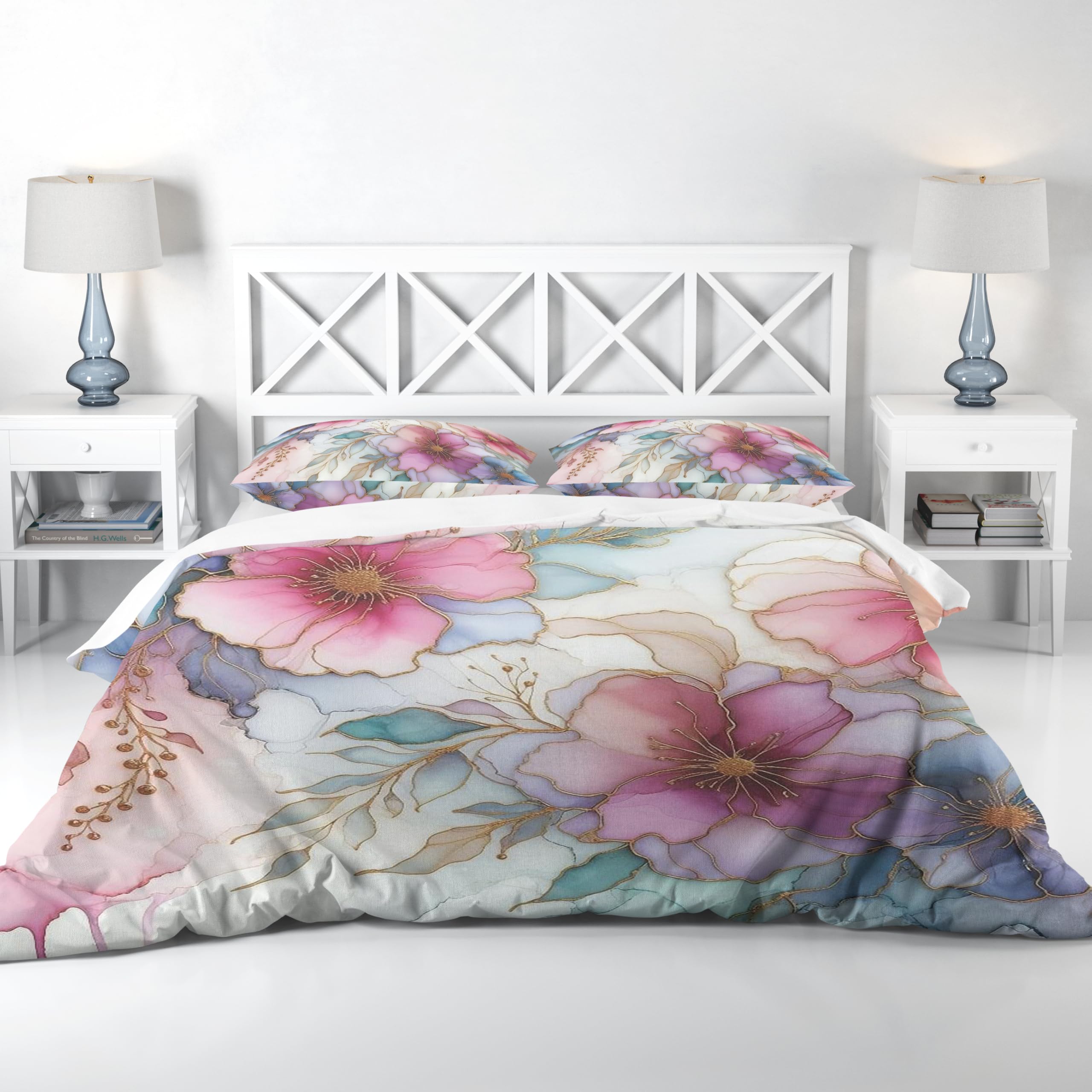 Adam Home 3D Floral Duvet Cover Set With Pillowcases Home Bedroom Décor Digital Printed Microfiber Double Bedding Set Made in UK|Pink and Purple Floral