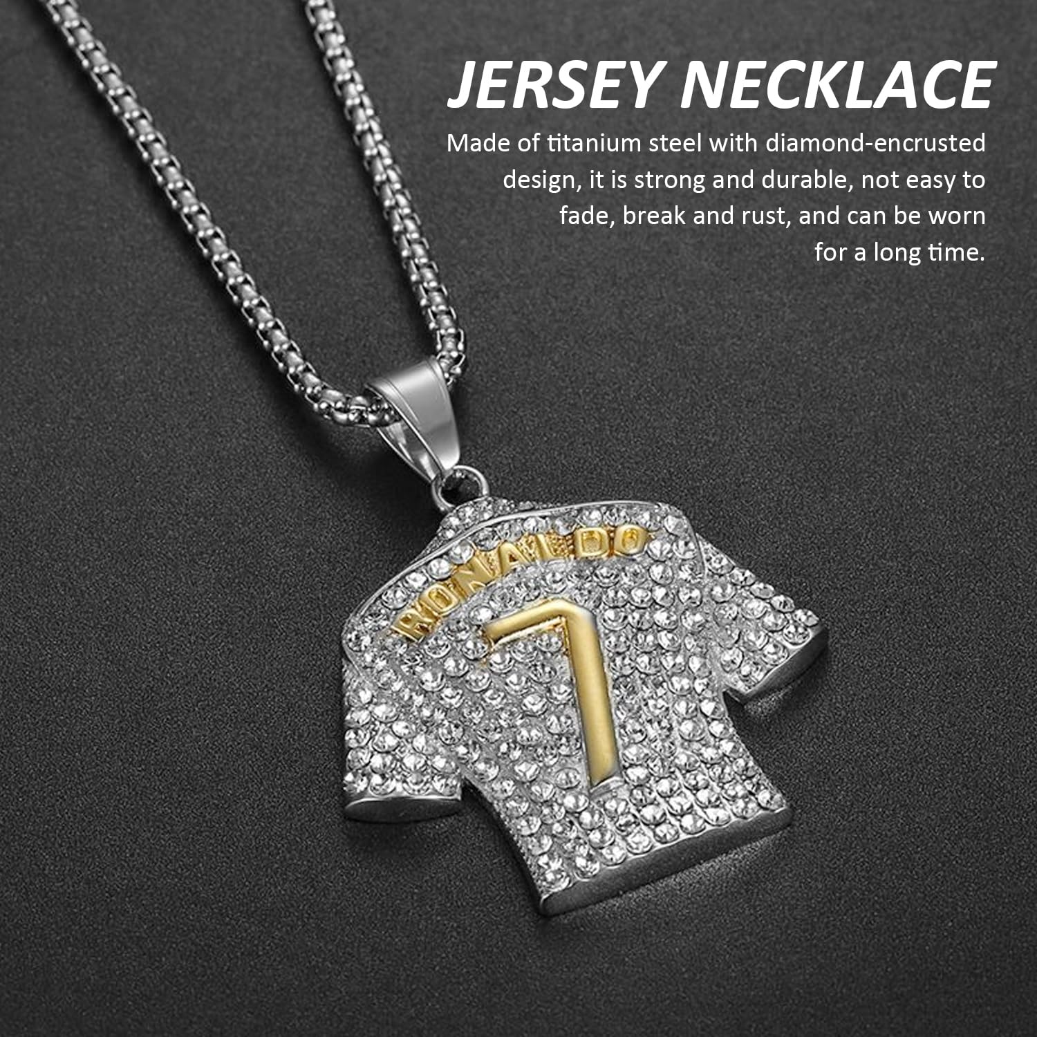 Collar número 7 – Colgante de jersey de diamante – Joya Hip Hop moderna y versátil – Regalo de cumpleaños para niño – 5,7 x 4,5 cm – Acero Titanio, 5,7*4,5cm, Acero Titanio