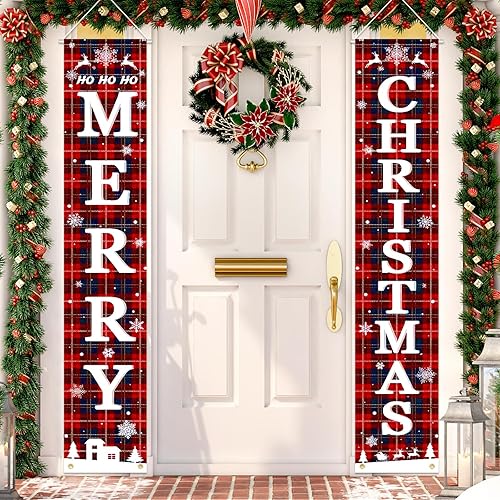 Miniatura 8 de Ideales Decoraciones de Puerta y Porche de Navidad, Grandes 71x12 pulgadas, Premium Bandera de Feliz Navidad, SIN-DIY, Diseño Clásico, Tela de Alta