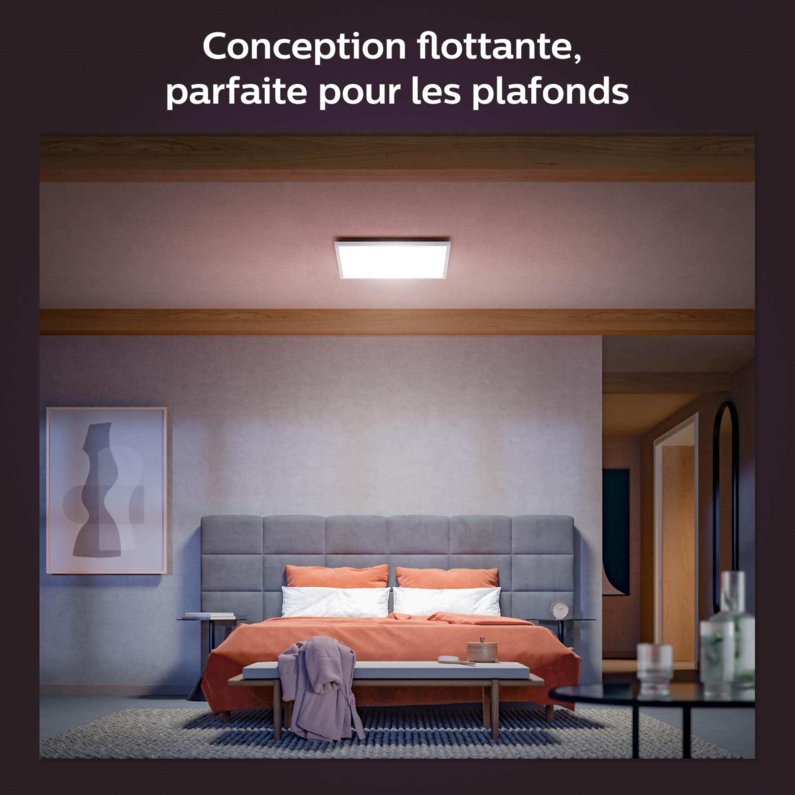 Philips Hue White and Color Ambiance, Panneau LED connecté carré SURIMU, compatible Bluetooth, Blanc, fonctionne avec Alexa, Google Assistant et Apple Homekit