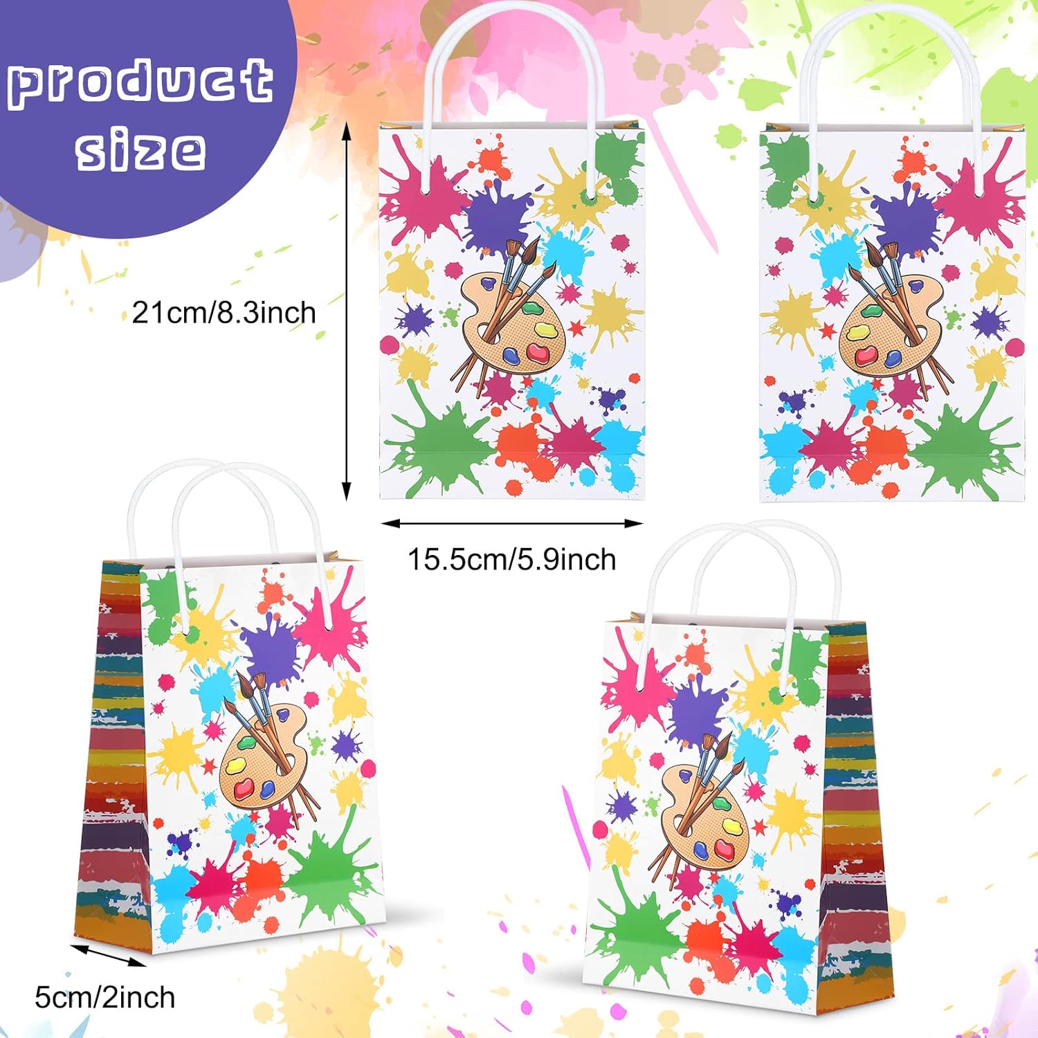 Pajean 36 Pieces Paint Splatter Party Bags with Handle Art Painting Candy Treat Goodie Gift Tote Bags Party Goodies Pouches for Birthday Baby Shower Decorations Gift Wrapping Supplies (Bright Style) - Image 4