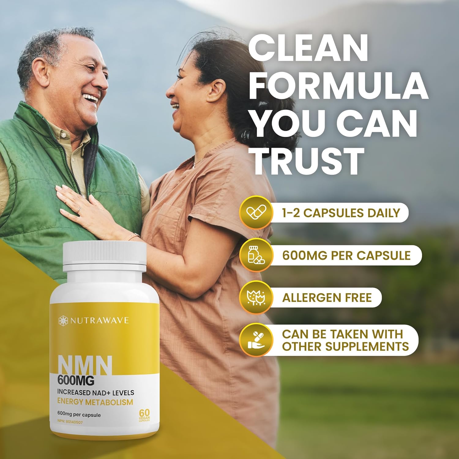 Nutrawave High Potency NMN Supplement Canada – 600mg NMN | Pure NAD+ Booster for Energy, Longevity, Brain & Metabolism | NAD Supplement, Non-GMO, Vegan, 60 Capsules - Image 8