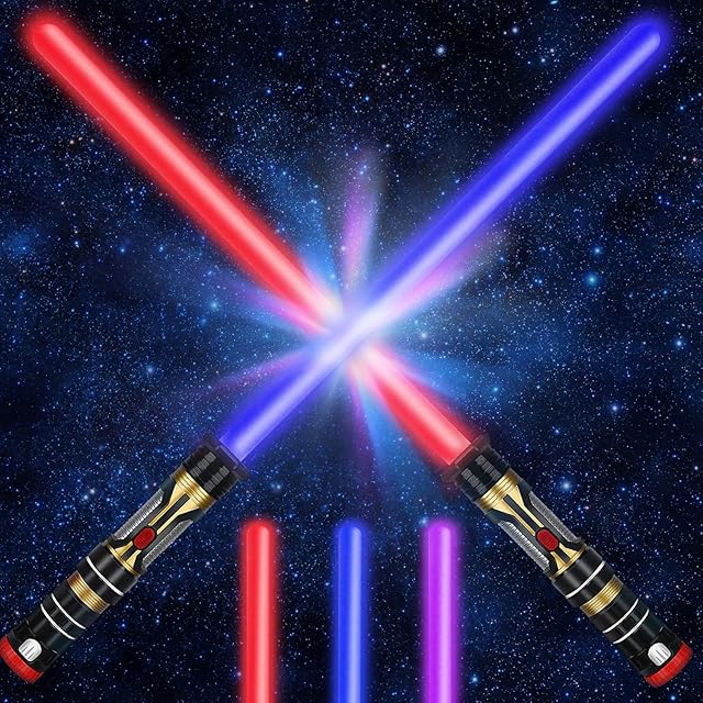 Lightsaber Kids - 2 Pack Retractable Light Sabers Light Up Sword with Sound - 3 Colour Changeable Lightsaber Toys for Boys Kids Gift Party Favors