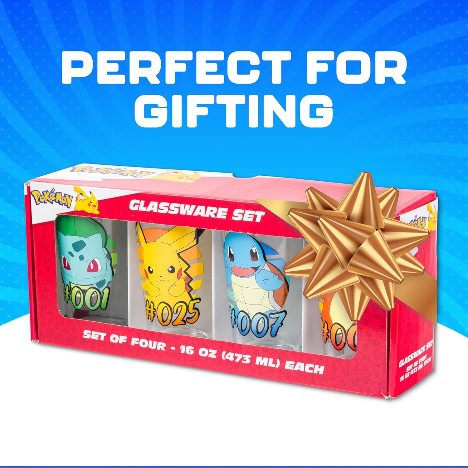 Silver Buffalo Pokemon Original Starters Feautirng Charmander, Squirtle, Bulbasaur, and Pikachu 4 Pack Pint Glass Set, 16 Ounces - Image 7