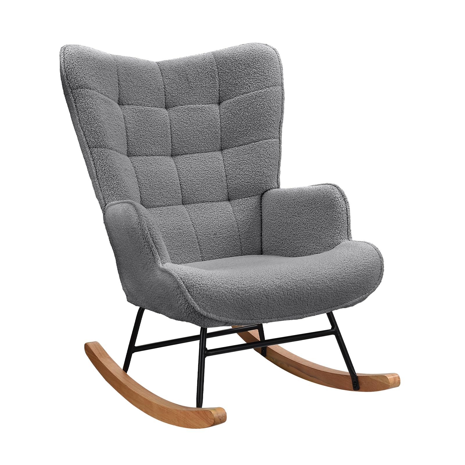 MEXUS Fauteuil à Bascule d'allaitement Teddy, revêtement Velours, Pieds en Bois Massif, avec accoudoirs, pour Salon, Chambre, Balcon.-75 x 68 x 92 cm (T x B x H) (Gris foncé)