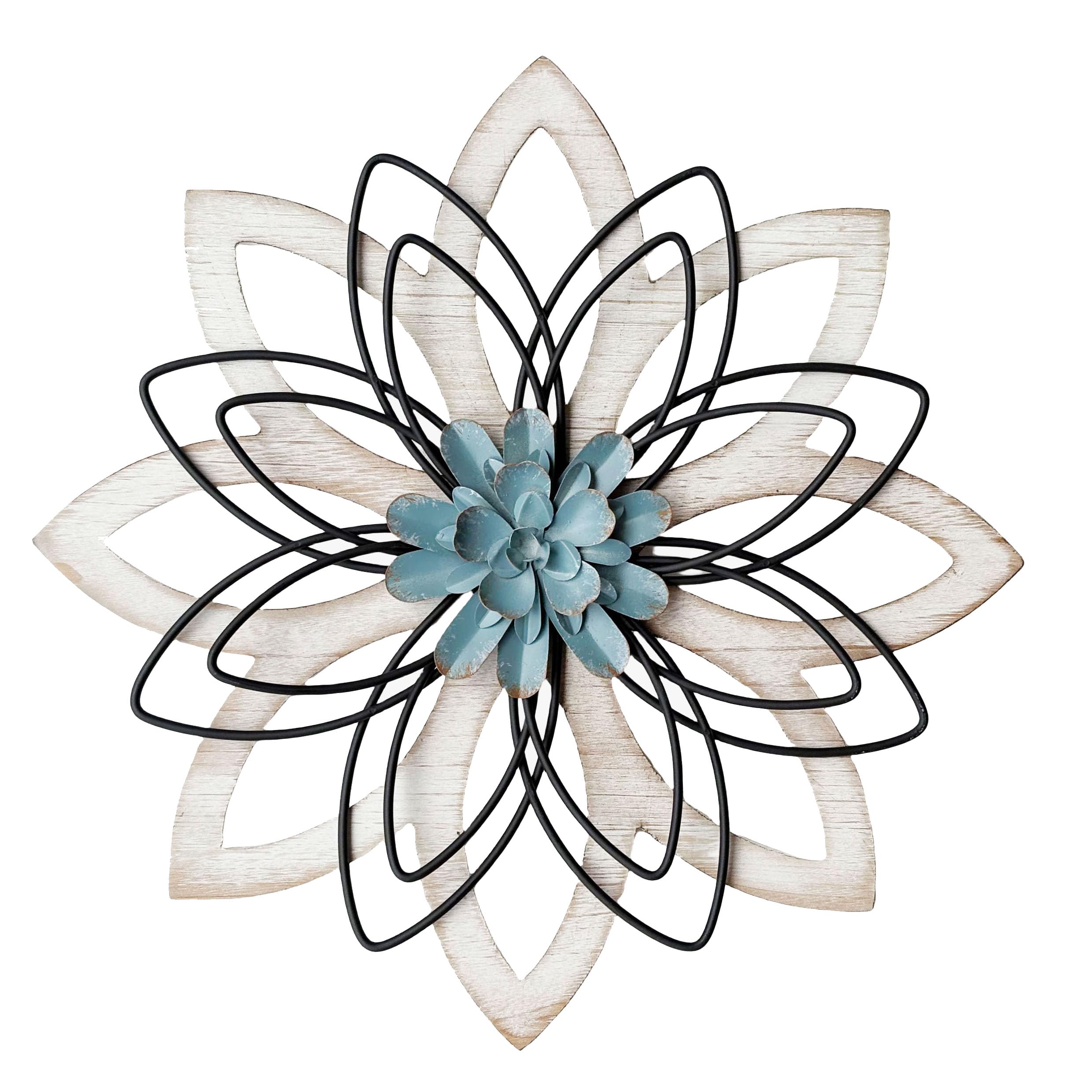 Remenna Metal Flowers Wall Decor, Metal Rustic Wall Art Decoration Farmhouse Wall Decorations Multiple Floral Hanging Decor for Bathroom Living Room