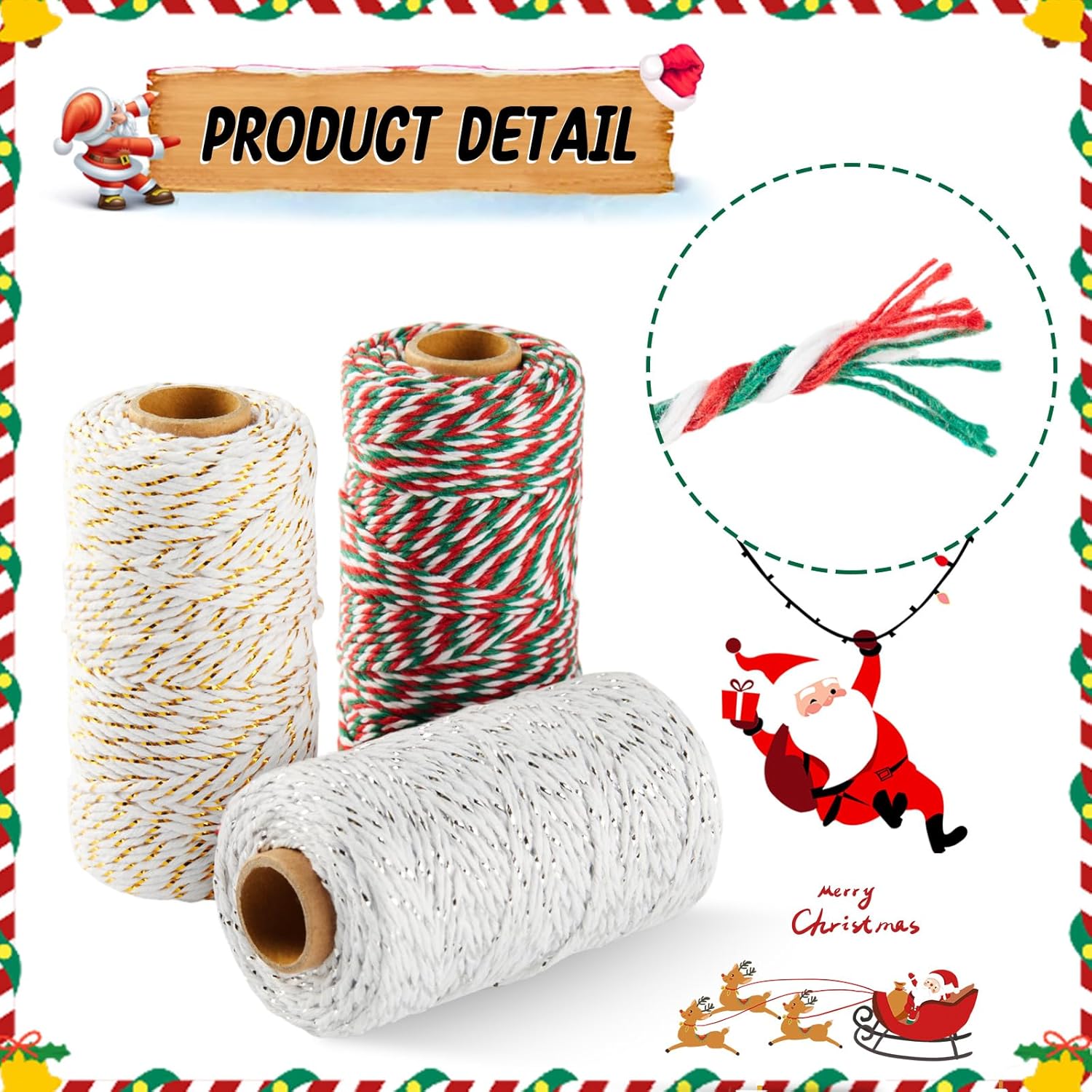 12 Rolls Christmas Twine Cotton String 328 Feet/Roll Colored Christmas Twine Bakers String for Gift Wrapping, Crafts, Baking, Xmas Holiday Decorations (Mix Colors)