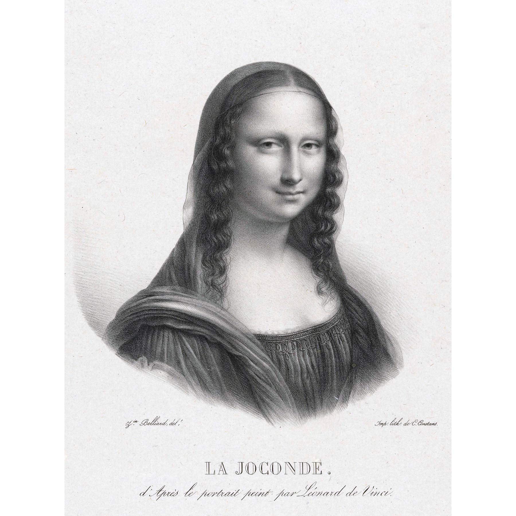 Artery8 Belliard Portrait Of Mona Lisa Drawing Premium Wall Art Canvas Print 18X24 Inch