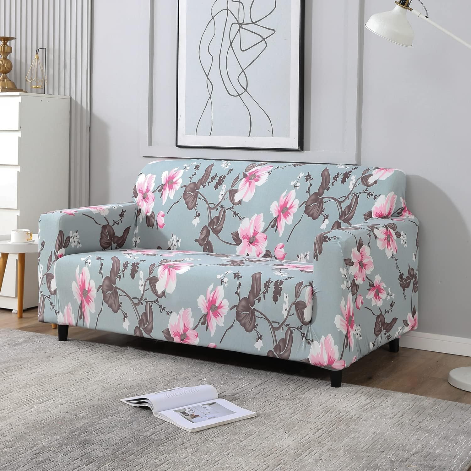 HOKIPO Sofa Cover 2 Seater Fully Covered, Bluish Grey