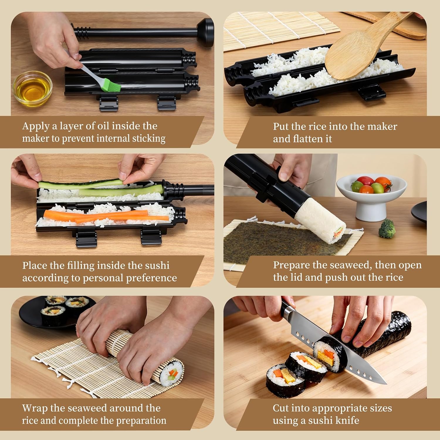 Yang Gien Sushi Making Kit, 16 in 1 Premium Sushi Maker, Suitable for Beginners/Professional Sushi Makers with Sushi Bazooka Roller, Bamboo Sushi Rolling Mat, Sushi Knife, Guide Book & More (Black)