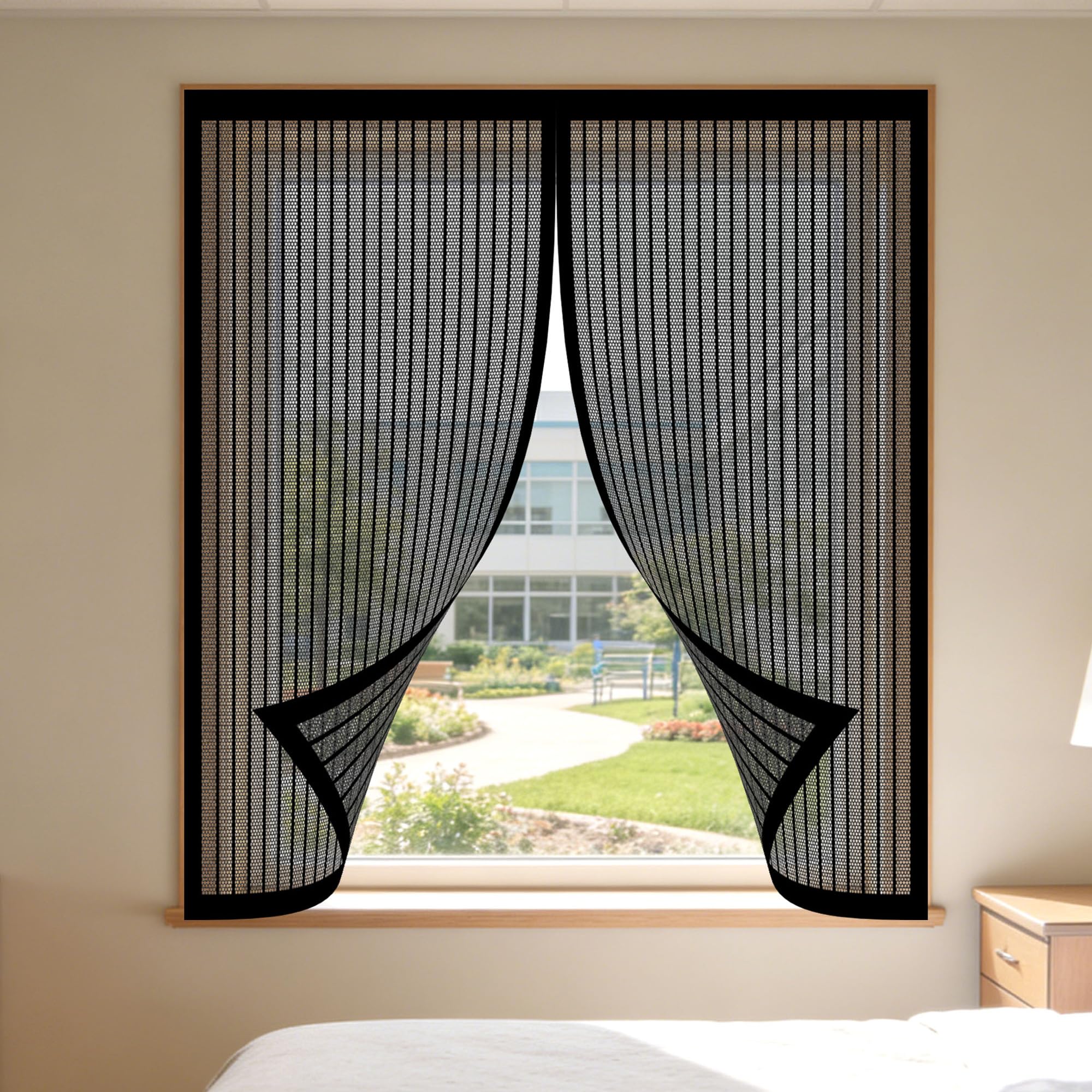 Fly Screens Windows 125 x 130 cm with Selfadhesive Magnetic Window Screen Insect Mesh Without Drilling Or Screwing with Self Adhesive Tape for Living Room Bedroom Offfice, Black