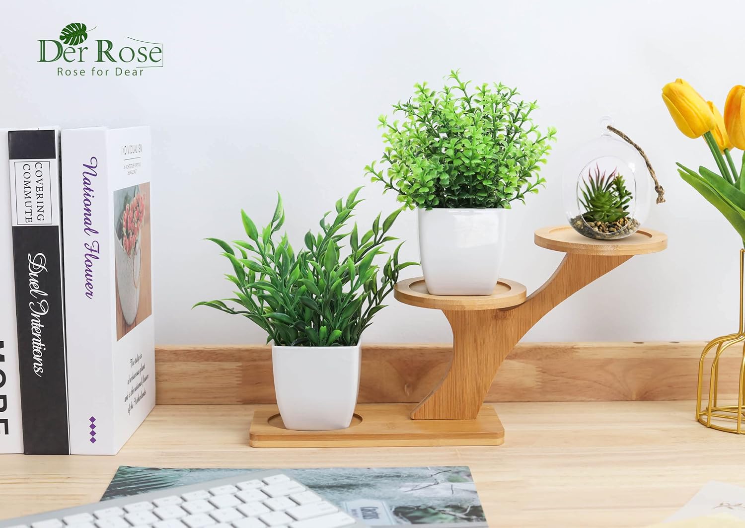 Der Rose Bundle of 10 Pcs Assorted Fake Succulents Plants and 2 Packs Fake Plants