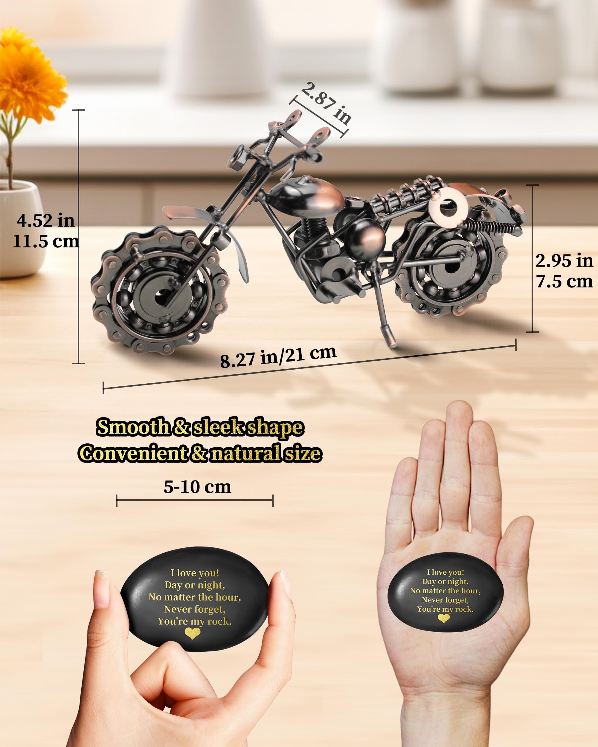Signstek Valentines Motorbike Gift for Men - Handmade Metal Motorcycle Model with Engraved Stone, Black, Bronze, Motorbike & Universal - Image 2