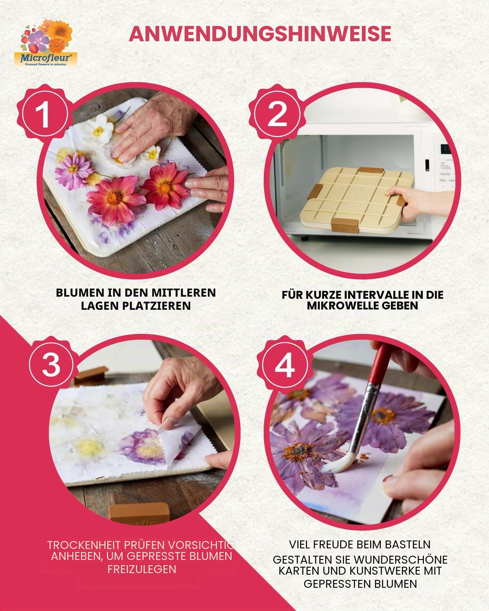 Microfleur 23 cm Max Mikrowellen-Blumenpress-Set zum Pressen von Blumen und zum Herstellen von gepressten Blumen