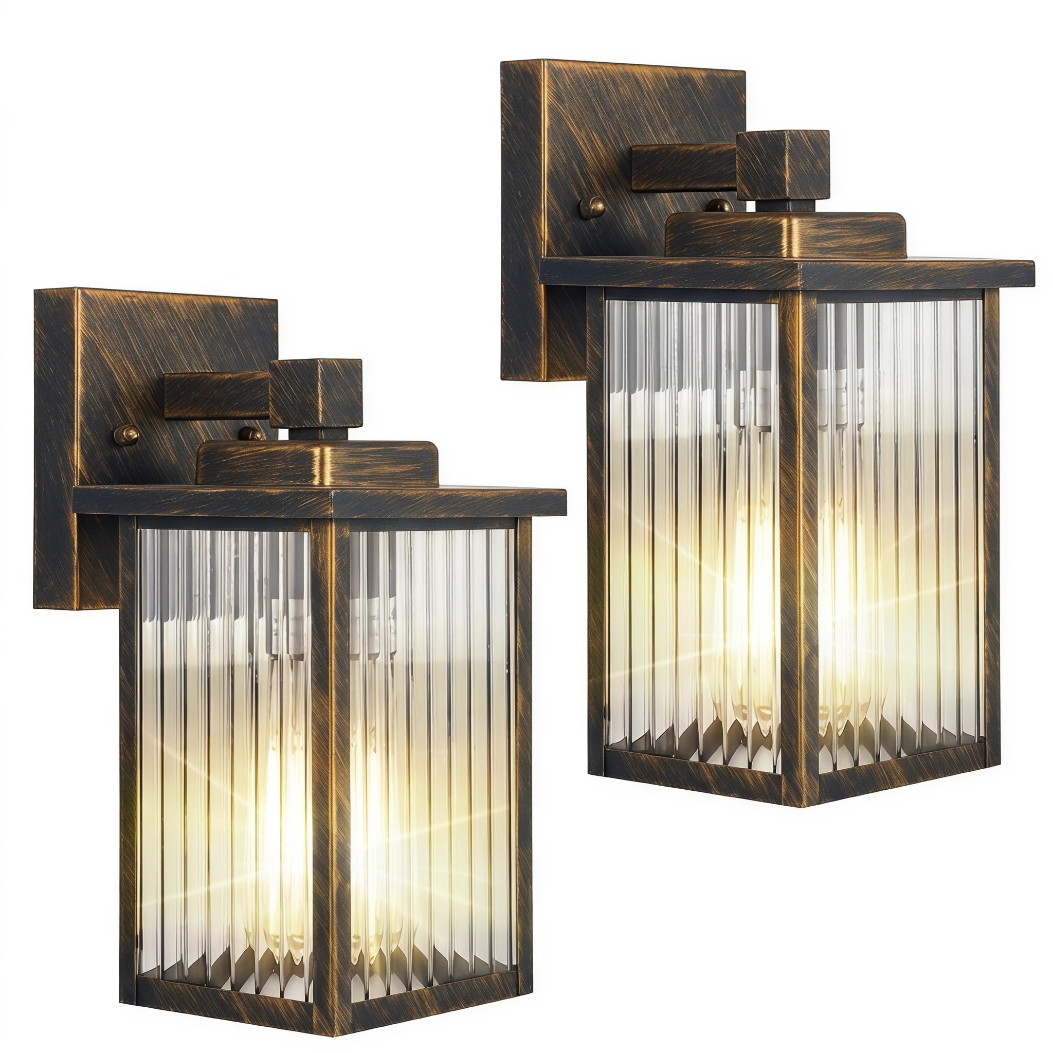 2 Pack Black Brush Gold Porch Light, Waterproof Outdoor Wall Light