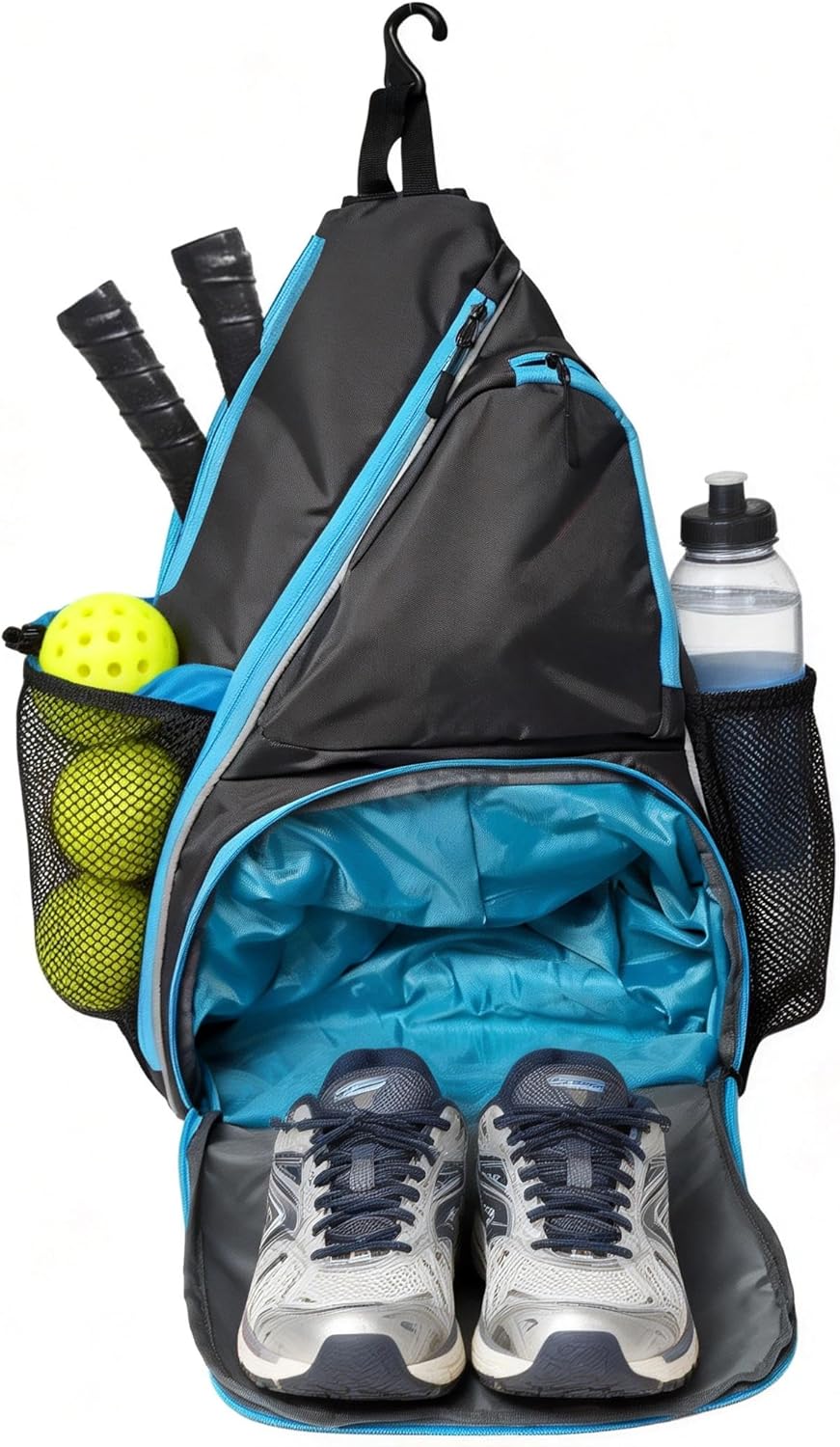 Alveroya Pickleball Sling Bag with Shoe Compartment for Men Women, Professional 2-3 Paddle Backpack, Large Capacity Bag with 36oz Water Bottle Pocket & Fence Hook
