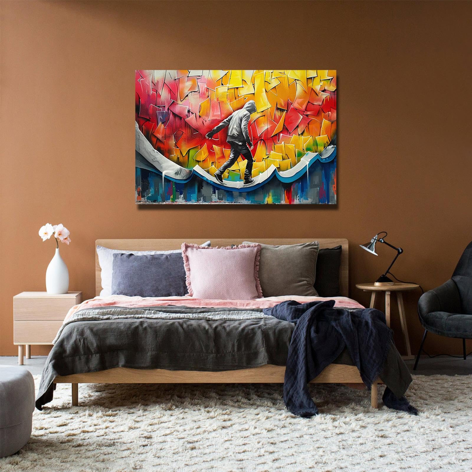 UIRINGART Hip Hop Stile Tela di Canapa Arte Della Parete Sport Tema Stampa Della Tela Decorazione Della Parete Strada Graffiti Poster Artwork per Teen Camera Da Letto 80x120cm Innerframe