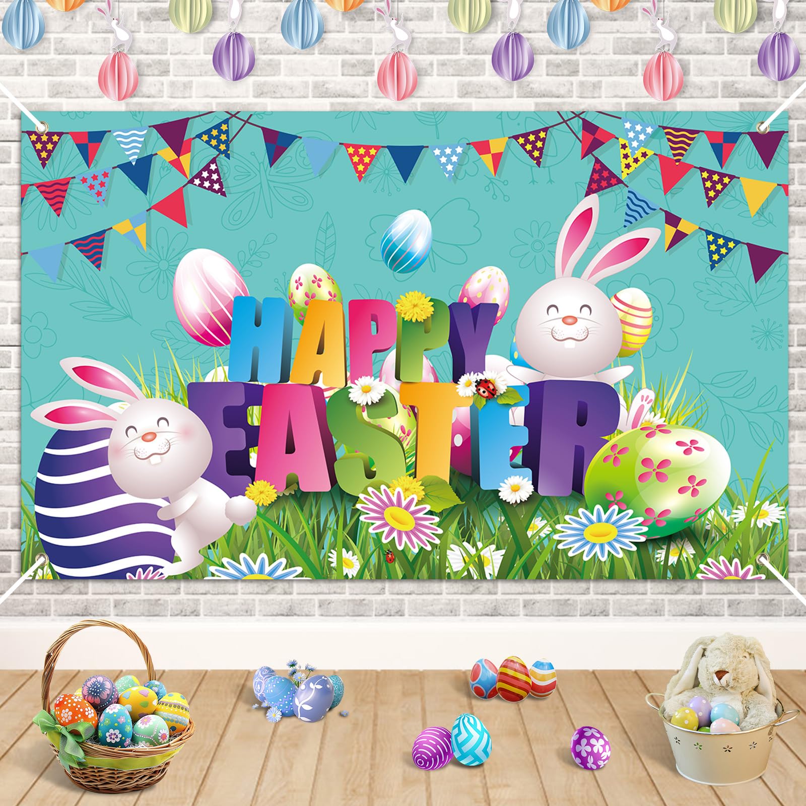 Soochat Striscione Di Pasqua Con Coniglietto – Decorazione Colorata Per Festa, 2 Metri - 4