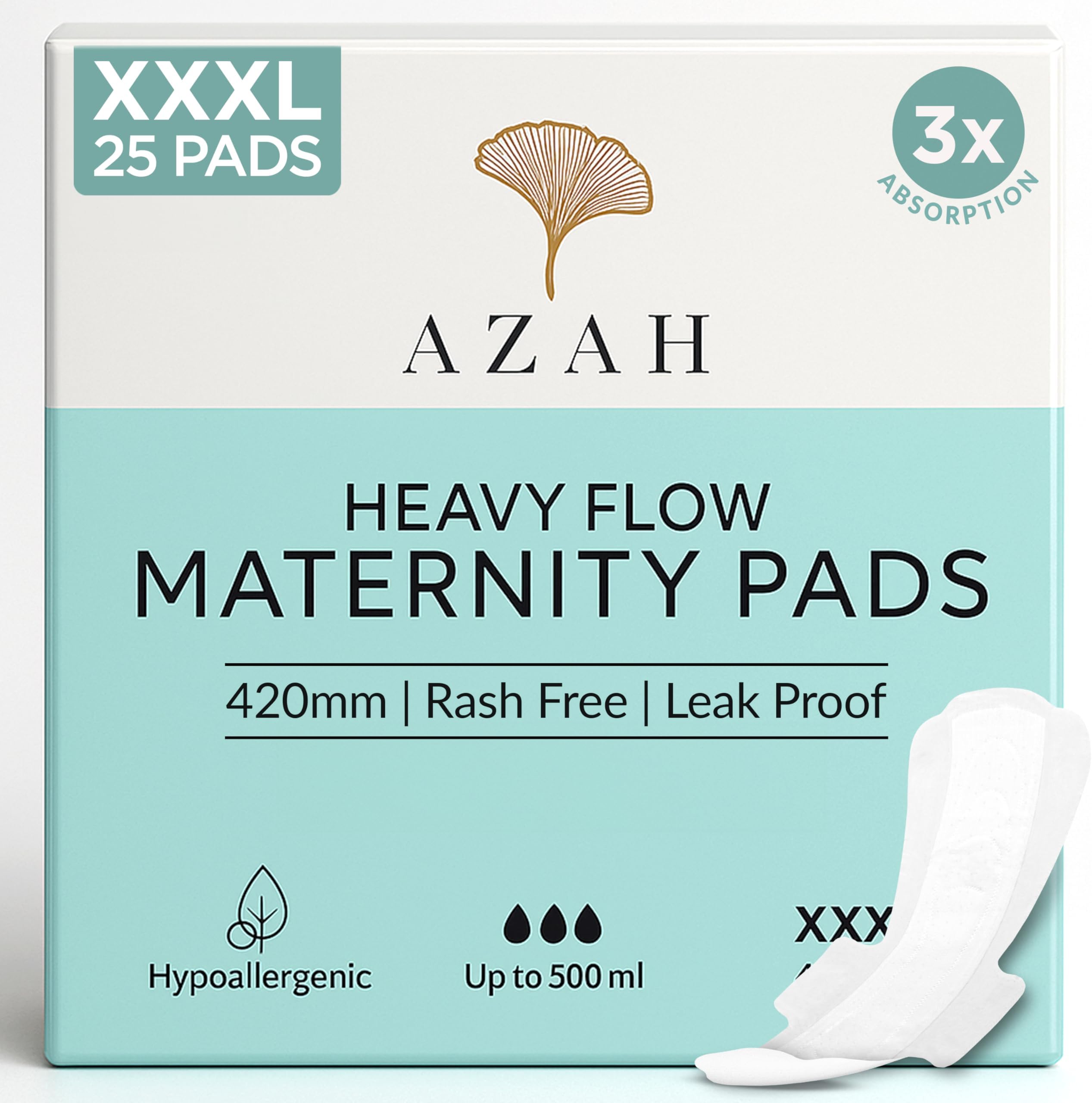 Azah Maternity Pads after Delivery [Pack of 25] | XXXL Sanitary Napkins for Women after Delivery | Leak Proof Sanitary Pads for Women | For Postpartum Flow, Urine Incontinence, Ultra Heavy Flow