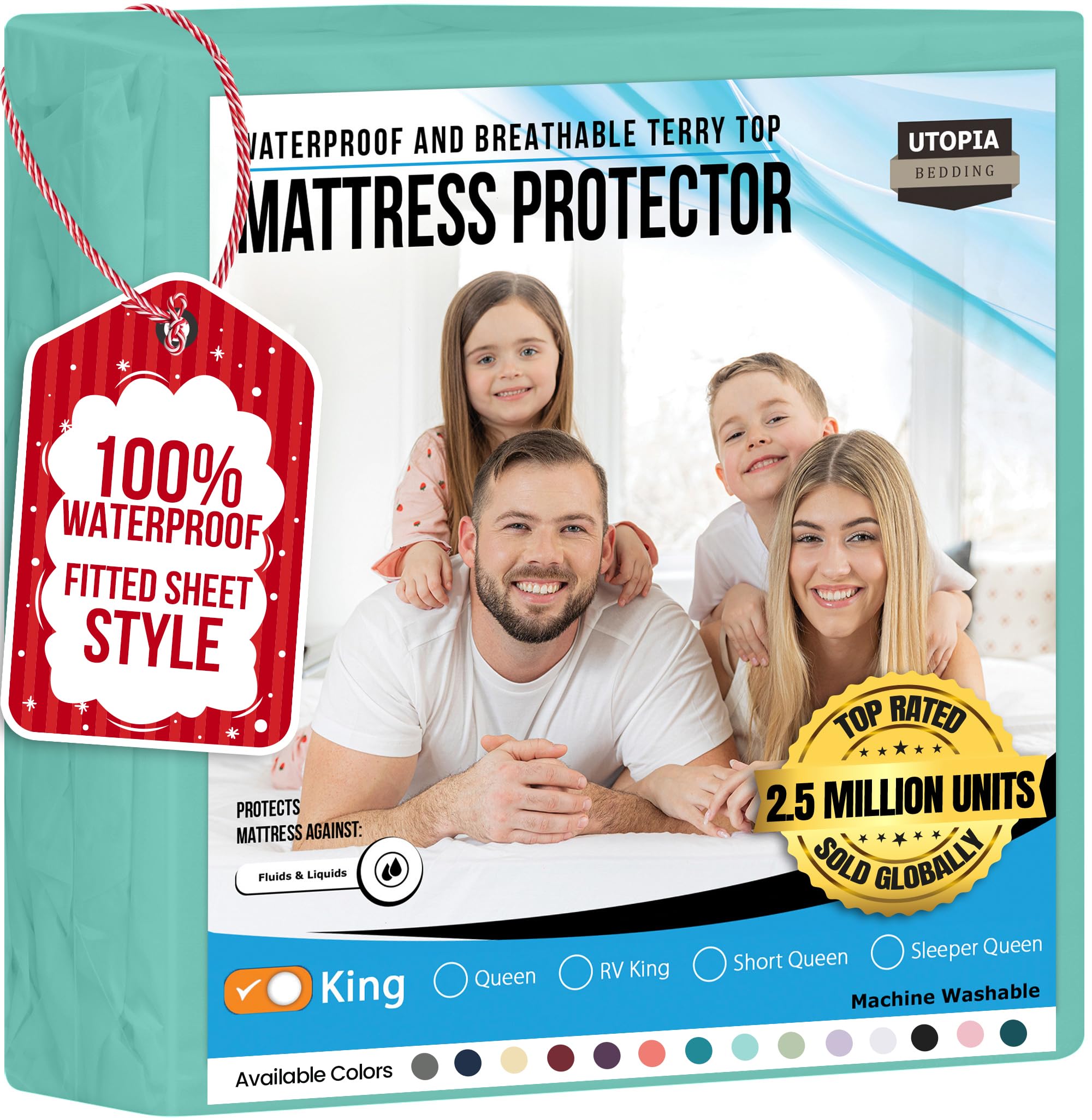 Utopia Bedding Coprimaterasso impermeabile king size in spugna di alta qualità, 200 g/m², traspirante, stile aderente, con tasche elastiche (blu spa)