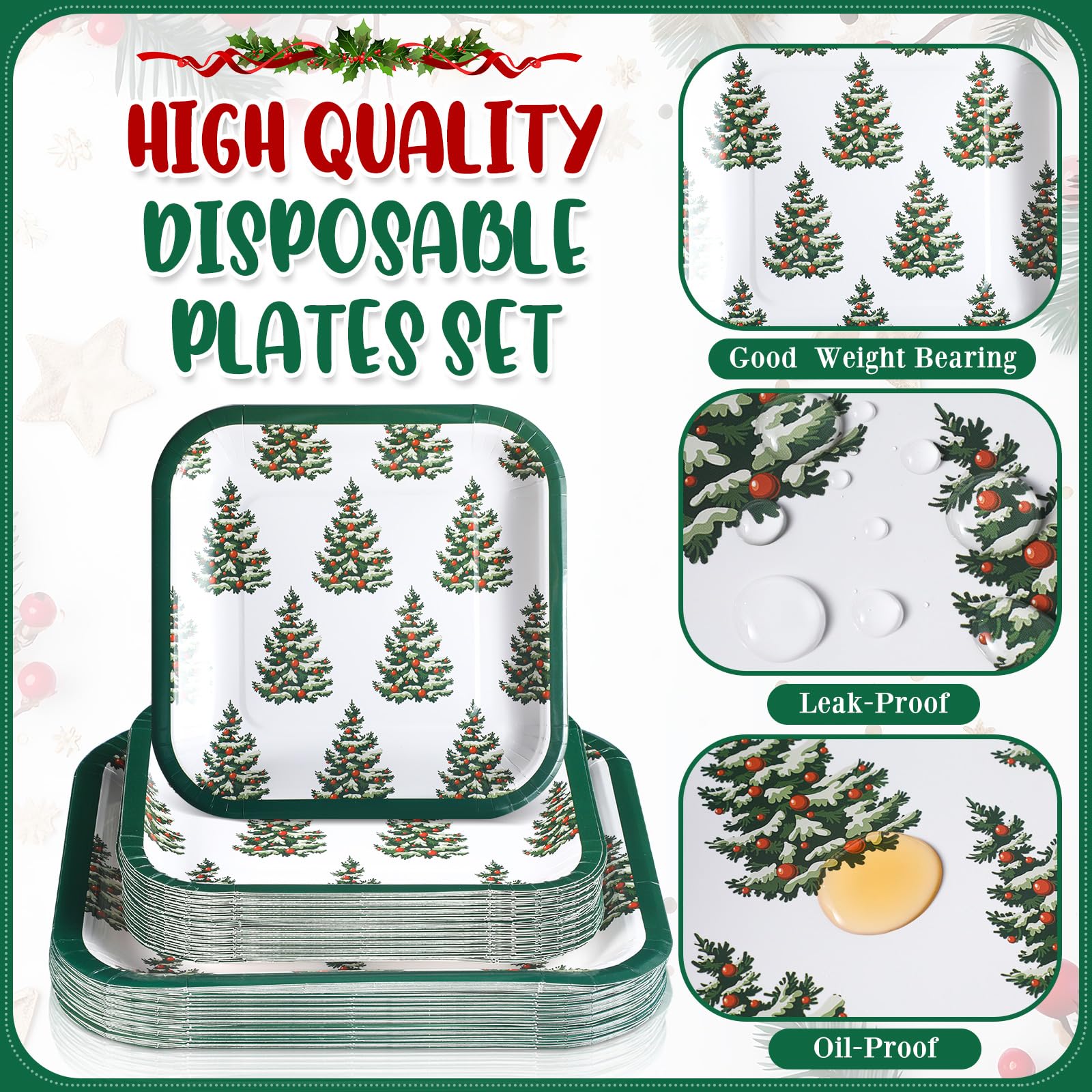 Layhit 80 Stück Weihnachtspapierteller-Set Einweg-Weihnachtsbaum-Papiergeschirr-Zubehör, Einweg-Pappteller, Dessertteller für Frohe Weihnachten, Urlaub, Partyzubehör, servieren Sie 40 Gästen