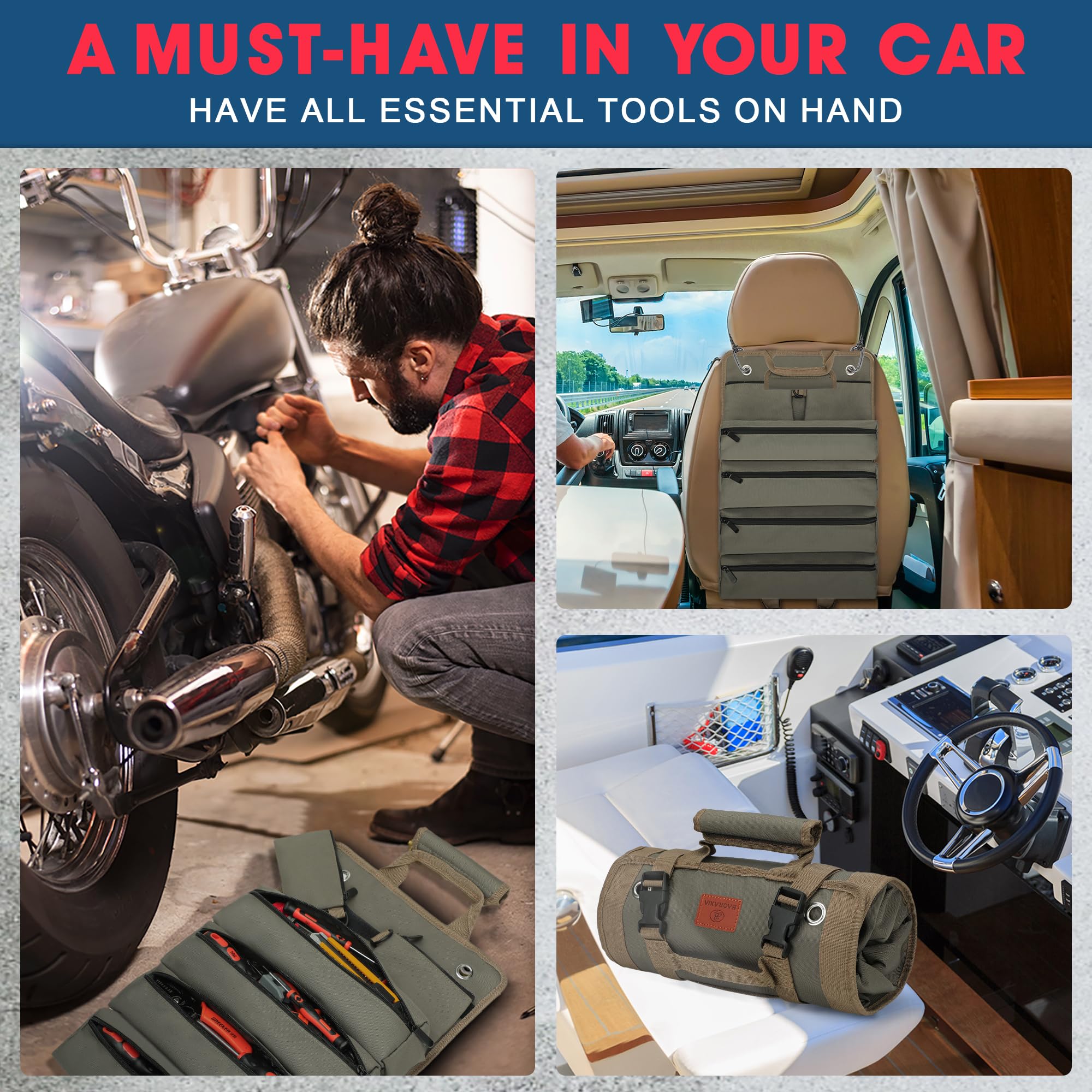 Borsa Attrezzi Arrotolabile - Con Tasche, Regalo Per Uomini, Verde - Foto 12