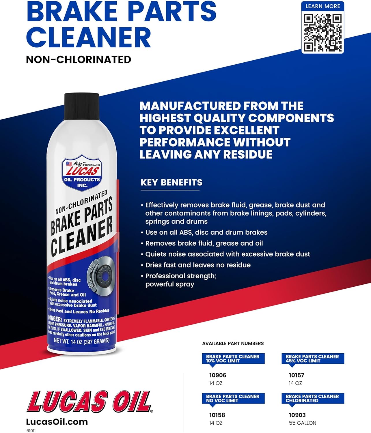 Lucas Oil 10906 Non-Chlorinated Brake Parts Cleaner - 14 Ounce (Pack of 12)