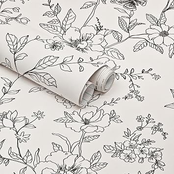 Black and Cream White Floral Wall Paper Peel and Stick Wallpaper Boho 17.3"393" Vintage Butterfly Flower Removable Self Adhesive Wallpaper for Bedroom Floral Contact Paper for Cabinets Mural Decor