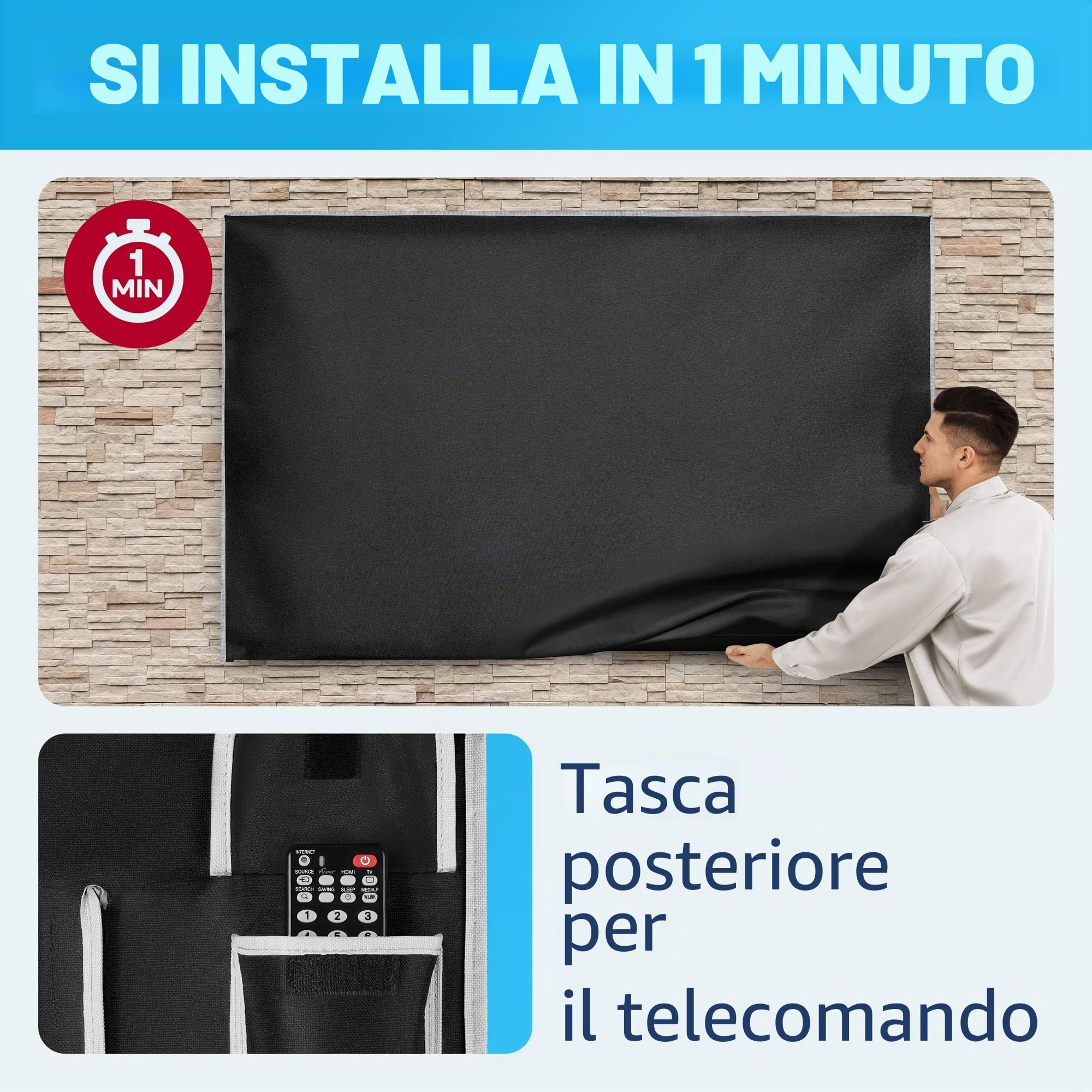 Garnetics Copertura TV da Esterno 65 pollici Resistente alle Intemperie e all'Acqua Custodia Protettiva per a Schermo Piatto Completamente Coperto dal Basso