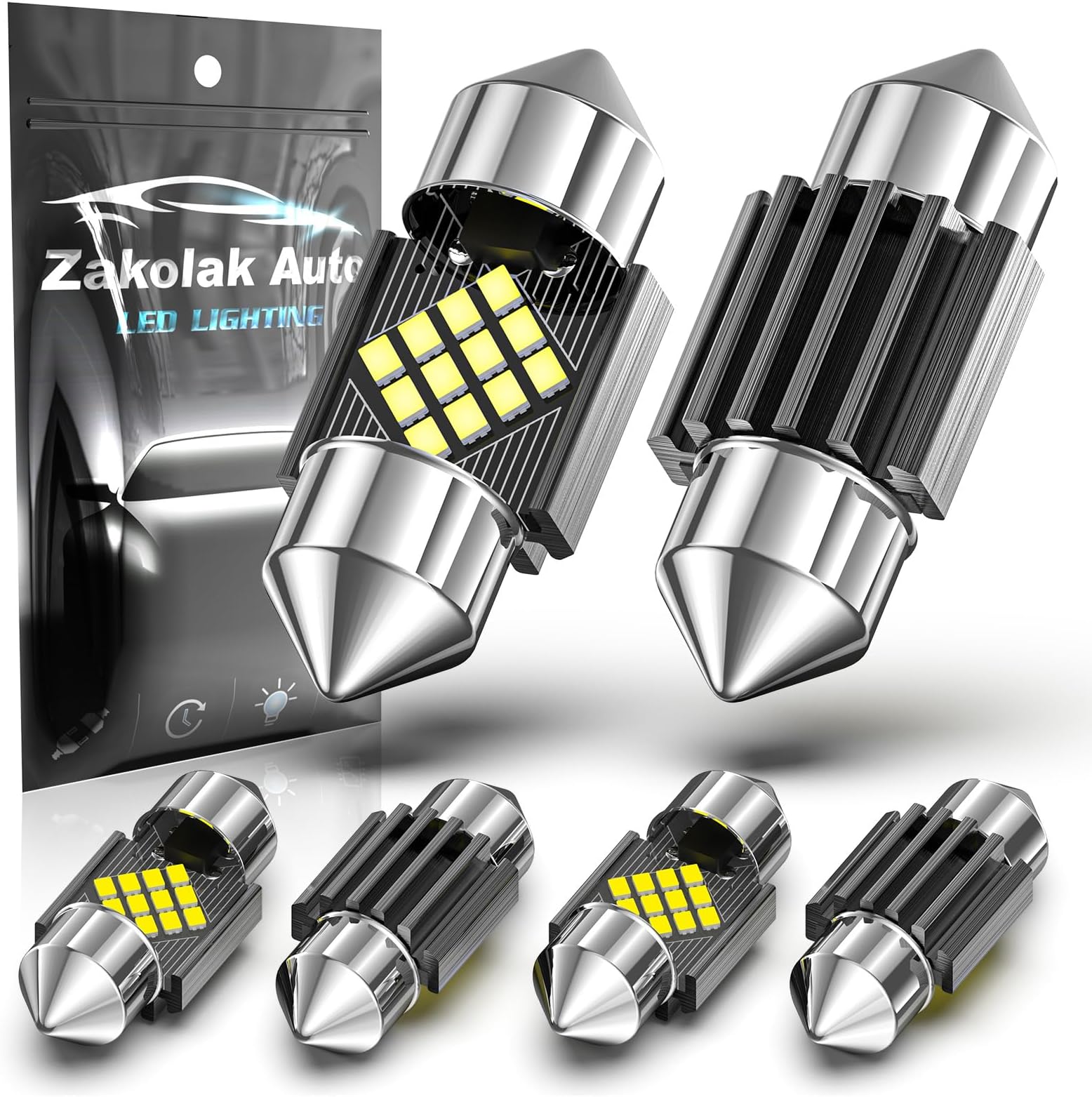 ZakolakAuto 6pcs DE3175 LED Dome Light Bulbs, Extremely Bright 31mm DE3021 6428 6430 7065 1.22inch Led Interior Car Festoon Bulb, Upgraded 400LM 6500K Dome Map Door Lights LED Blub for Cars (White)
