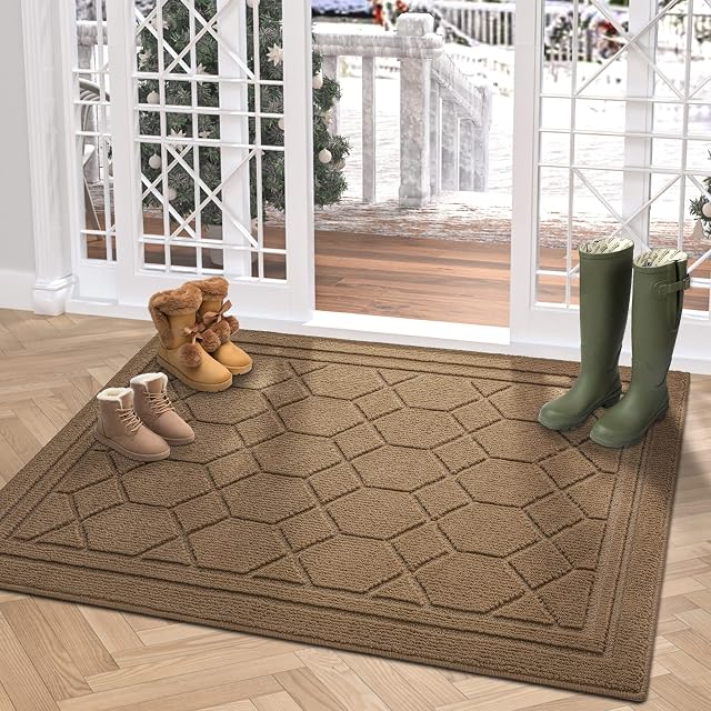 DEXI Non Slip Door Mat 80 x 120 cm,Absorbent Resist Dirt Entrance Rug,Machine Washable Floor Mat for Indoor,Outdoor,Courtyard,Front Back Door - Brown