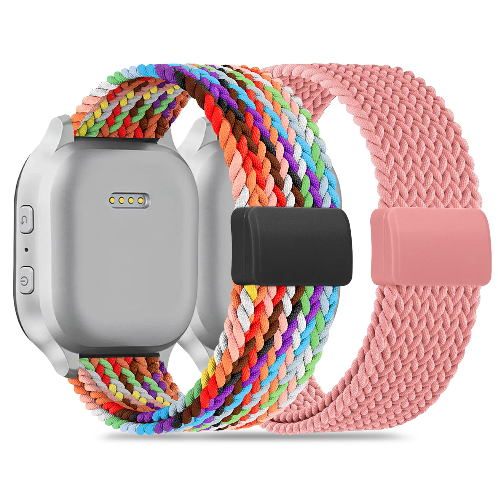 Magnetic Braided Band Compatible with Cosmo JrTrack 5/4/3/2 SE/2/JrTrack &amp; Gizmo Adventrue 3 3 2 1/Gabb 3e 3 2 1/SyncUP Watch 2 1, 2 Pack Soft Breathable Strap Easy Buckle for Small Wrist