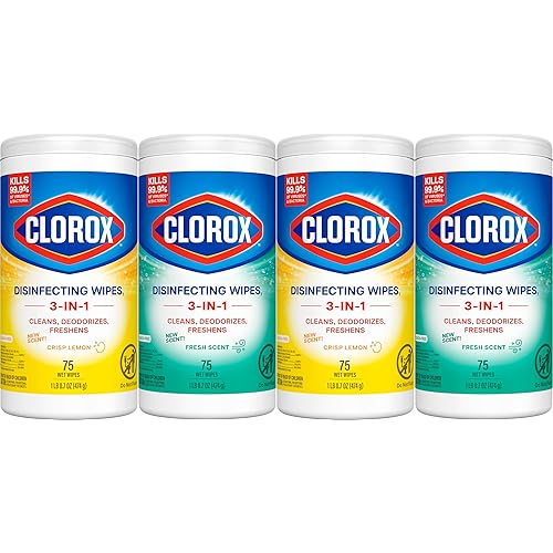 Clorox Disinfecting Cleaning Wipes Variety Pack, 75 Count Each, Pack of 4 (Package May Vary)
